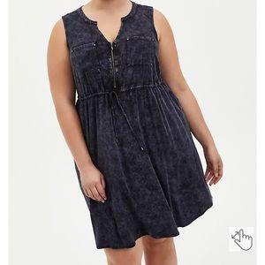 Stretch Challis Zip Front Shirt Dress